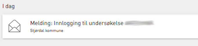 Skjermbilde av Altinn. Det står "Melding: Innlogging til undersøkelse " - Klikk for stort bilde
