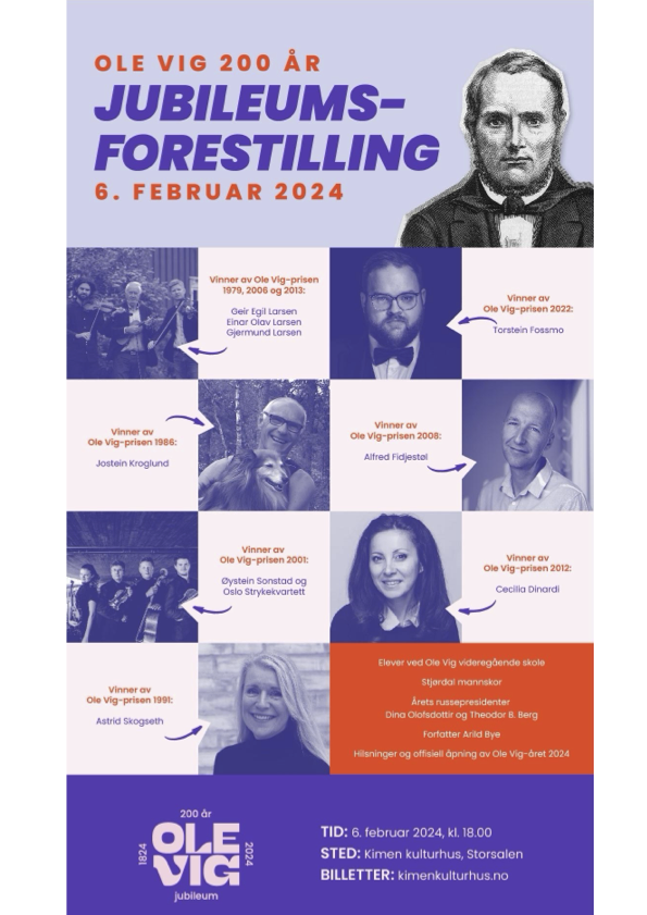 En plakat med flere av de som skal delta på jubileumsforestillingen. - Klikk for stort bilde