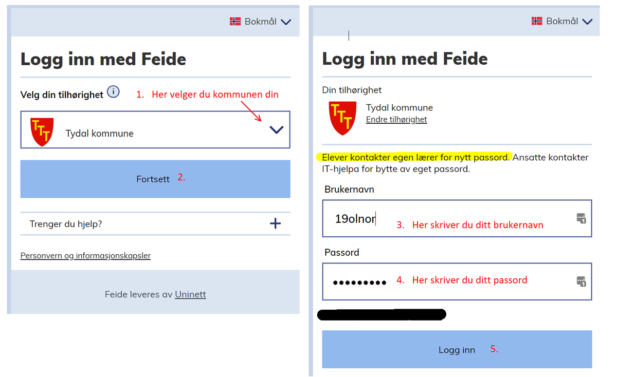 Innlogging Feide - Klikk for stort bilde